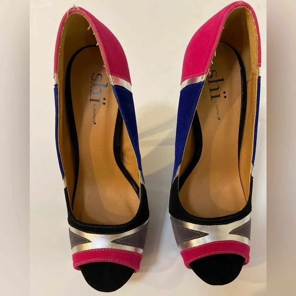 SHI By Journeys~Vibrant Faux Suede~Platform High Heel Stiletto~Peep Toe~Size 7.5